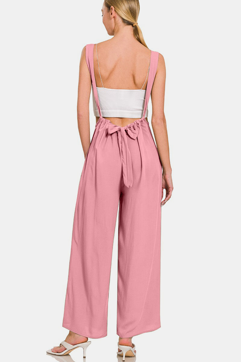 Pocketed Wide Strap Wide Leg Overalls