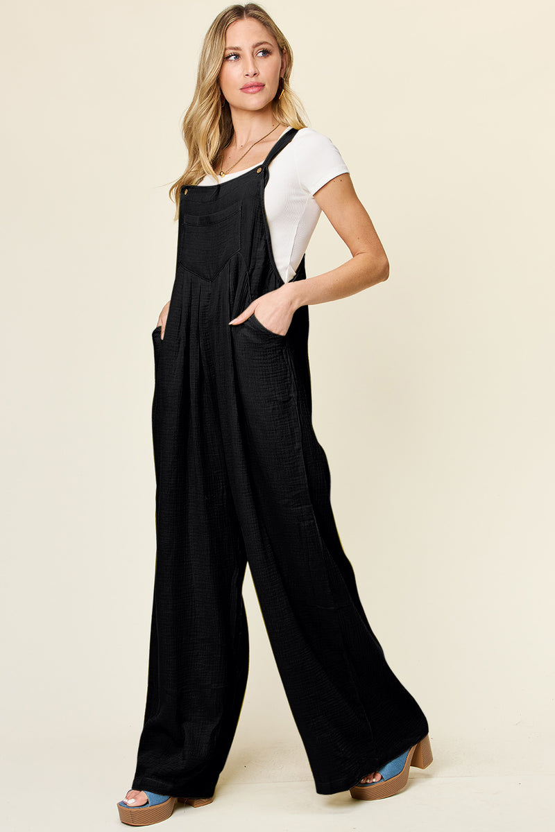 Full Size Texture Wide Strap Wide Leg Overall