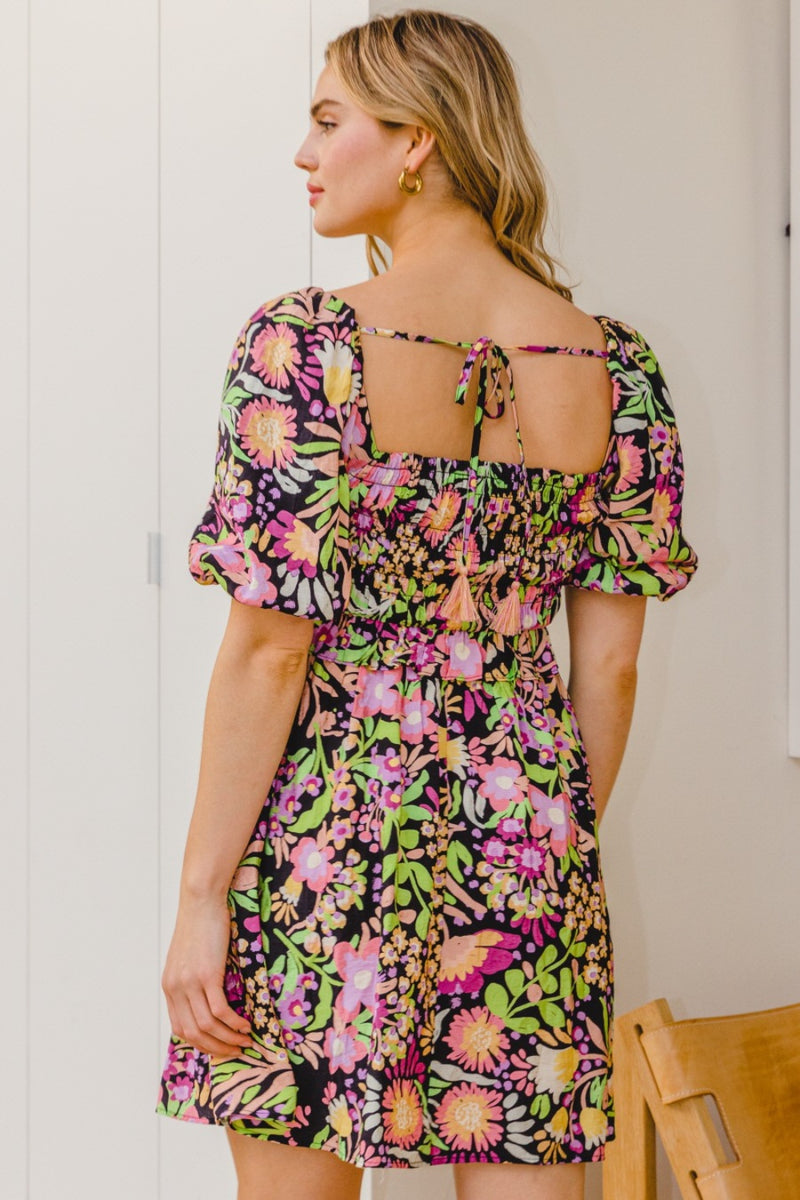 Full Size Floral Tie-Back Mini Dress