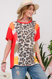 Full Size Leopard Color Block T-Shirt