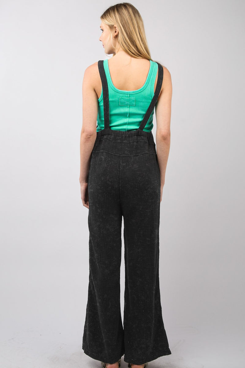 Washed Wide Leg Overalls