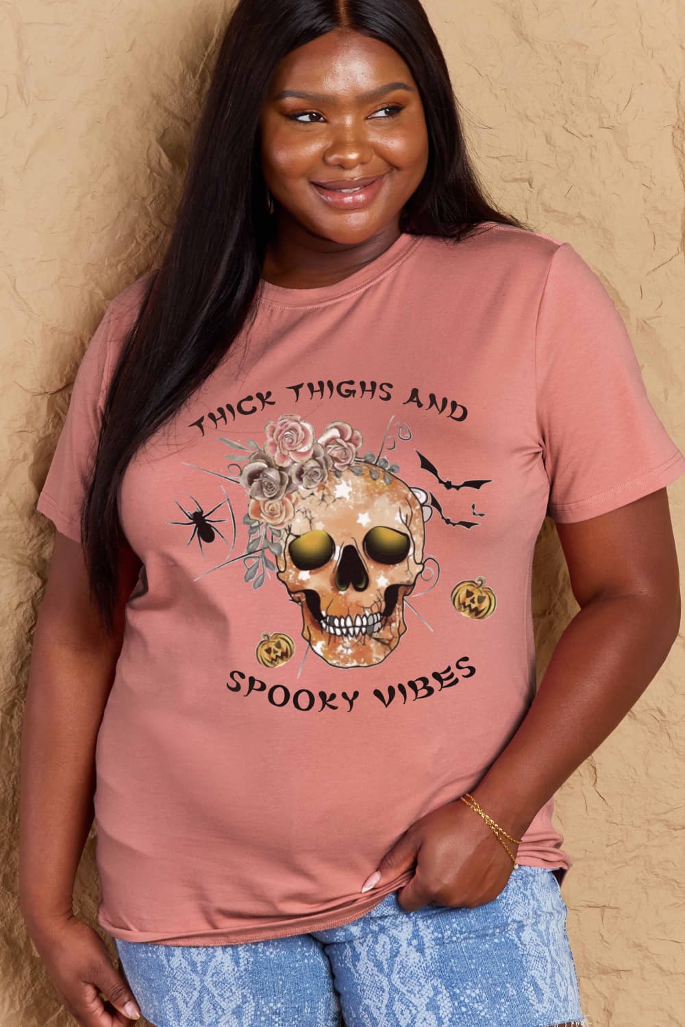 Full Size THICK THIGHS AND SPOOKY VIBES Graphic Cotton T-Shirt