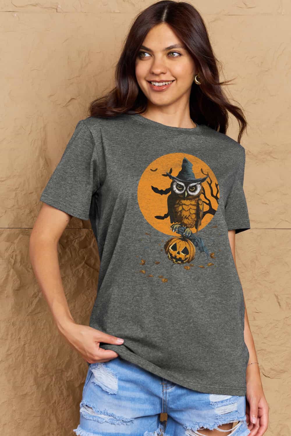 Full Size Holloween Theme Graphic Cotton T-Shirt