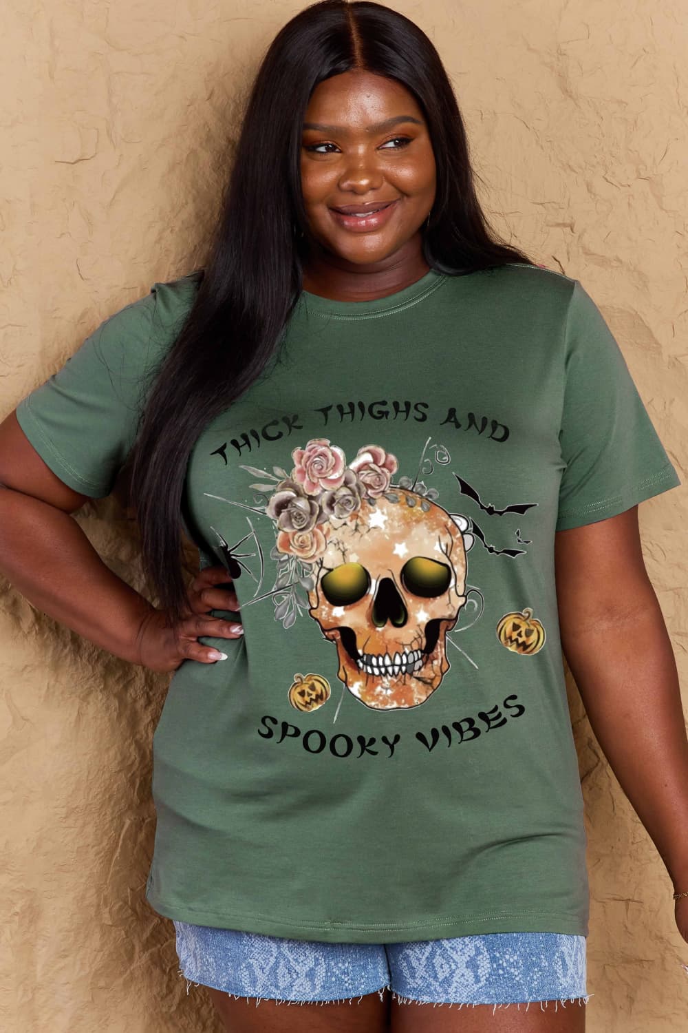 Full Size THICK THIGHS AND SPOOKY VIBES Graphic Cotton T-Shirt