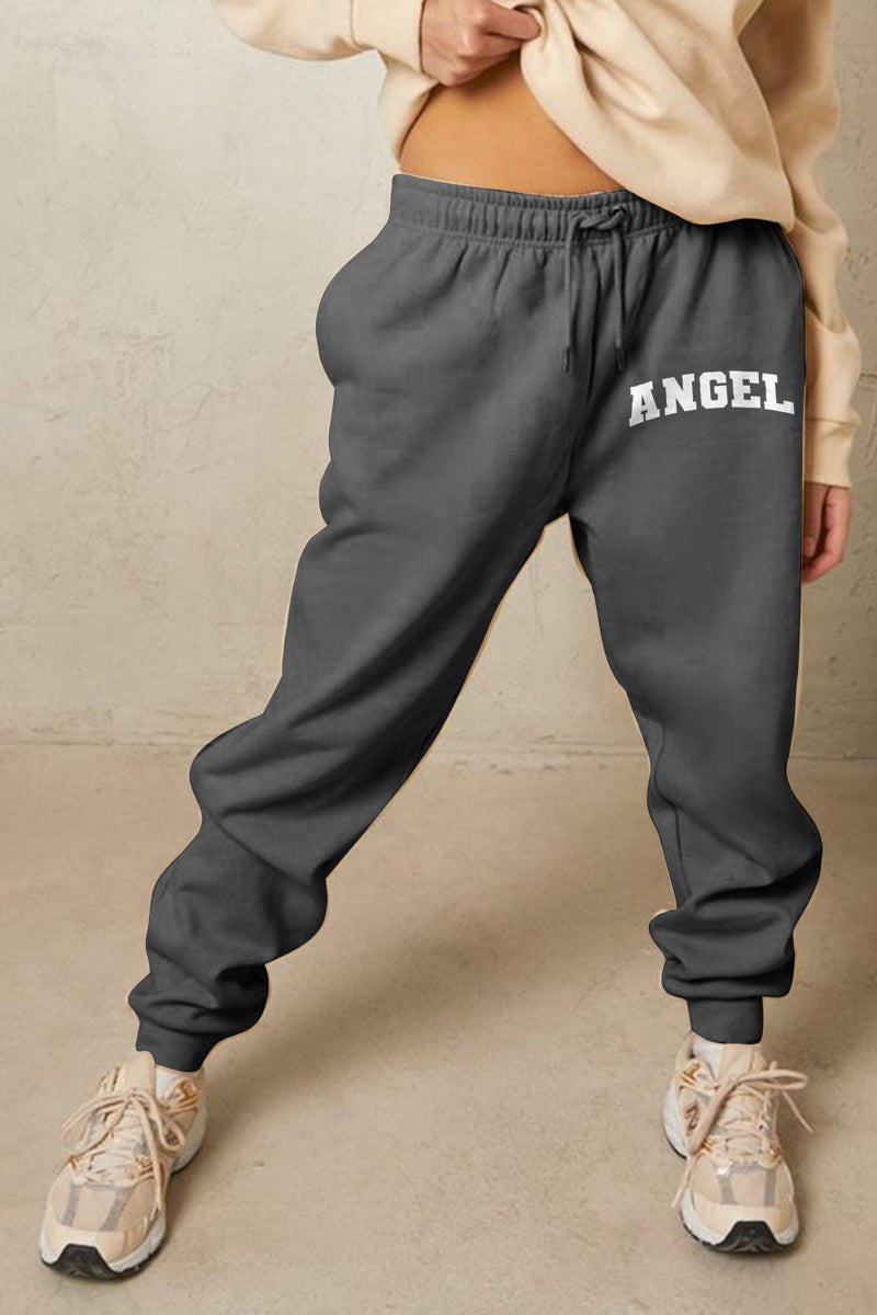 Full Size Drawstring Angel Graphic Long Sweatpants