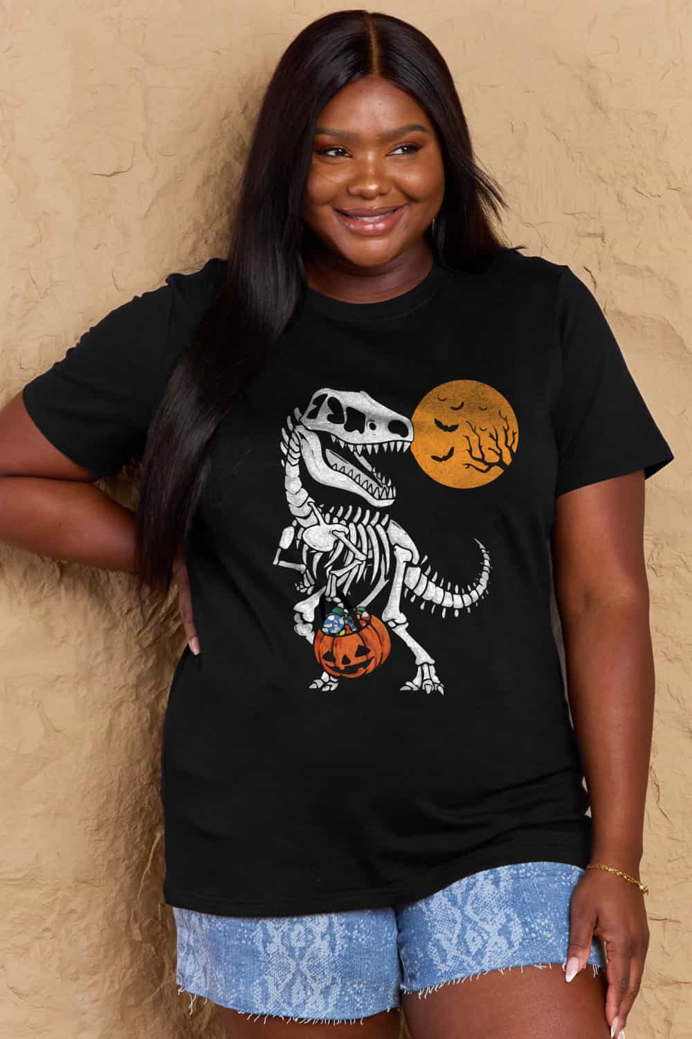 Full Size Dinosaur Skeleton Graphic Cotton T-Shirt