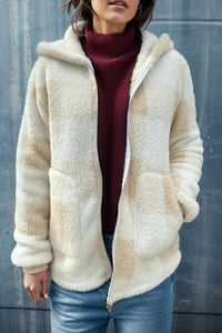 Full Size Plaid Long Sleeve Hooded Coat
