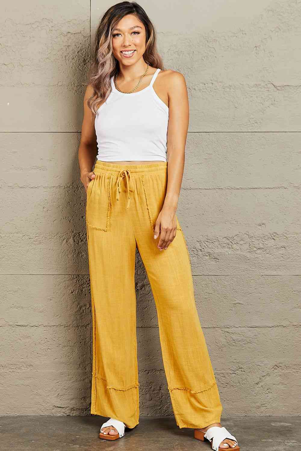 Love Me Full Size Mineral Wash Wide Leg Pants