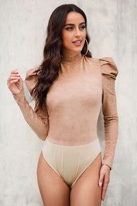 Bodysuit with Mock Neck and Puff Sleeve