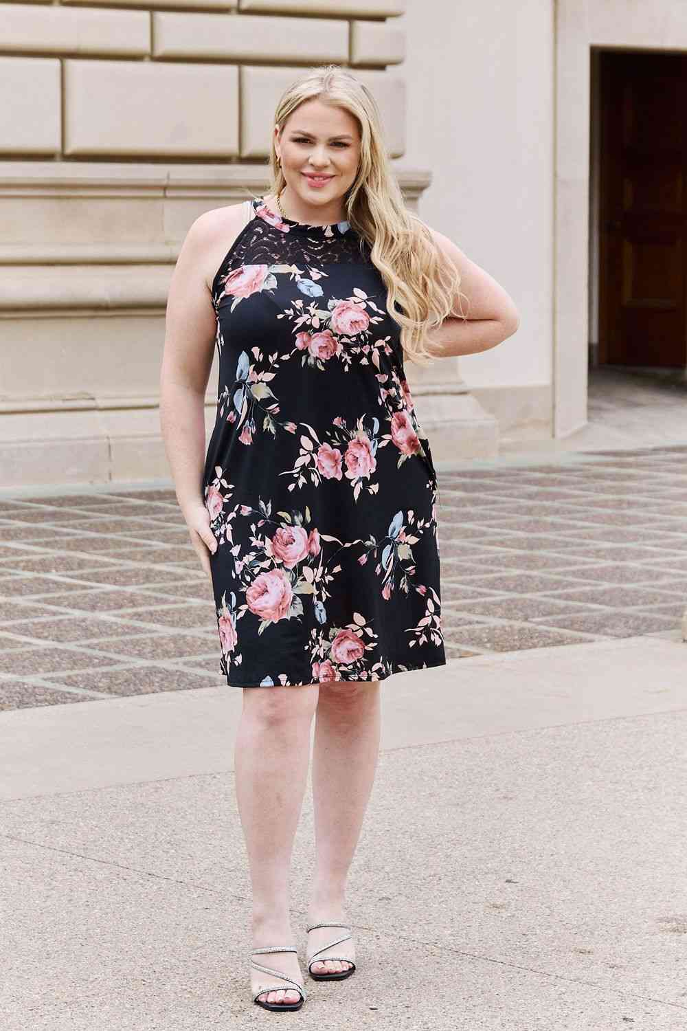 On A Journey Full Size Foral Lace Detail Sleeveless Dress