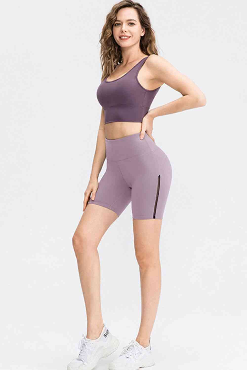 Wide Waistband Sports Shorts Lilac