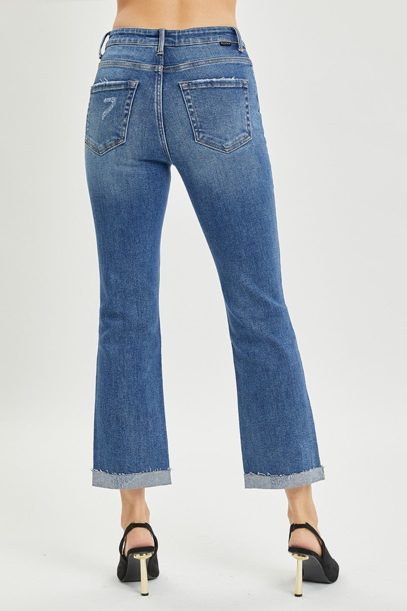 Full Size Button Fly Cropped Bootcut Jeans