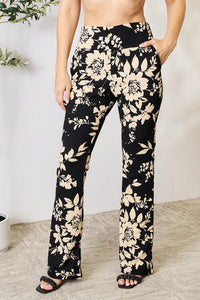 Full Size High Waist Floral Flare Pants
