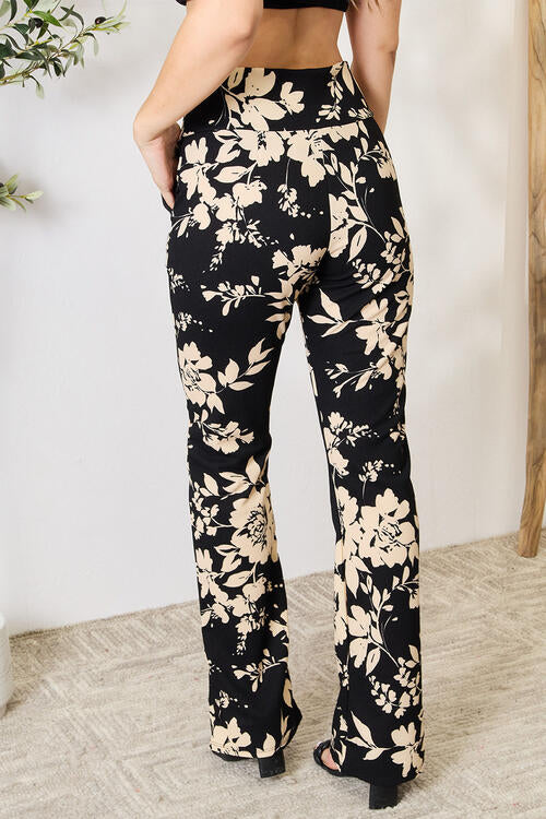 Full Size High Waist Floral Flare Pants
