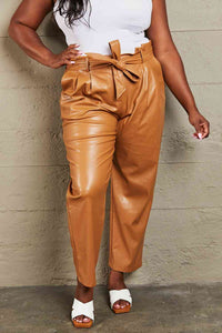 Powerful You Full Size Faux Leather Paperbag Waist Pants