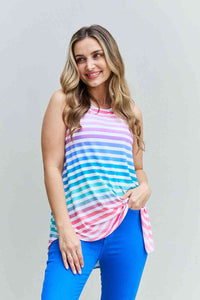 Love Yourself Full Size Multicolored Striped Sleeveless Round Neck Top
