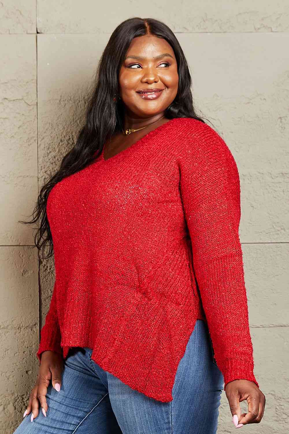 By The Fire Full Size Draped Detail Knit Sweater