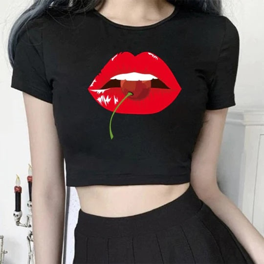 Cropped Tops Women Colorful Sexy Lips