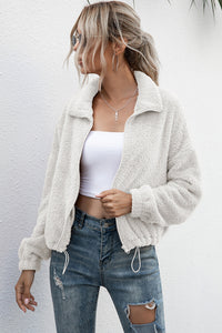 Ivy Lane Drawstring Hem Zip Up Teddy Jacket