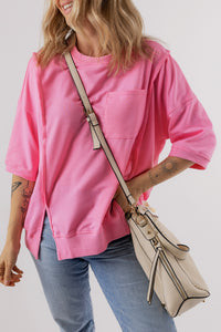 Round Neck Half Sleeve Slit T-Shirt