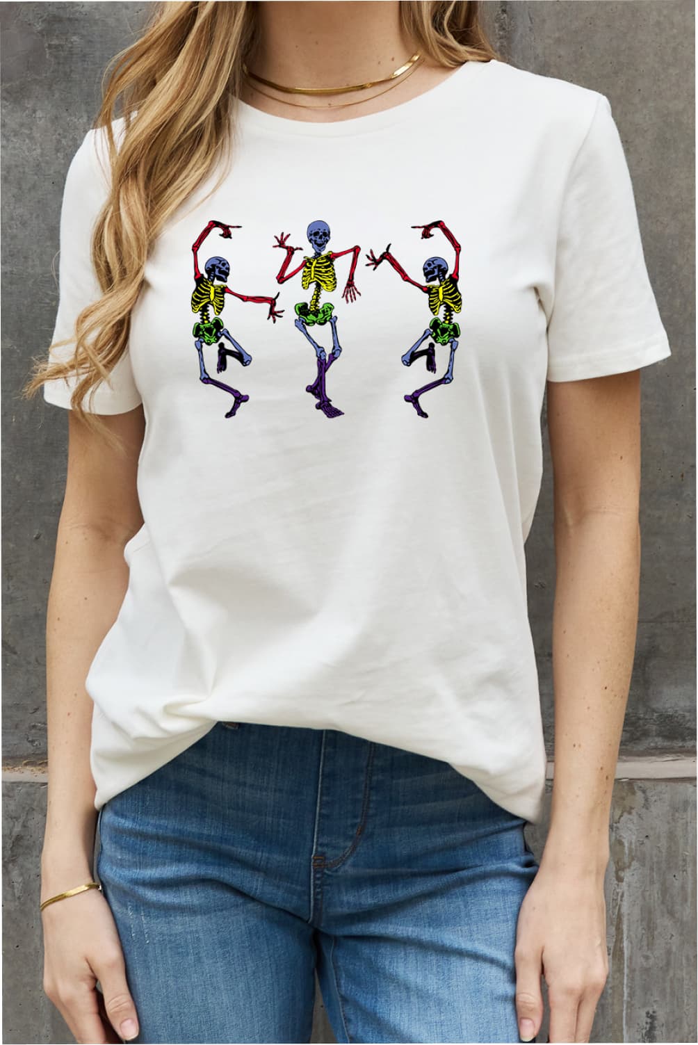 Full Size Dancing Skeleton Graphic Cotton Tee