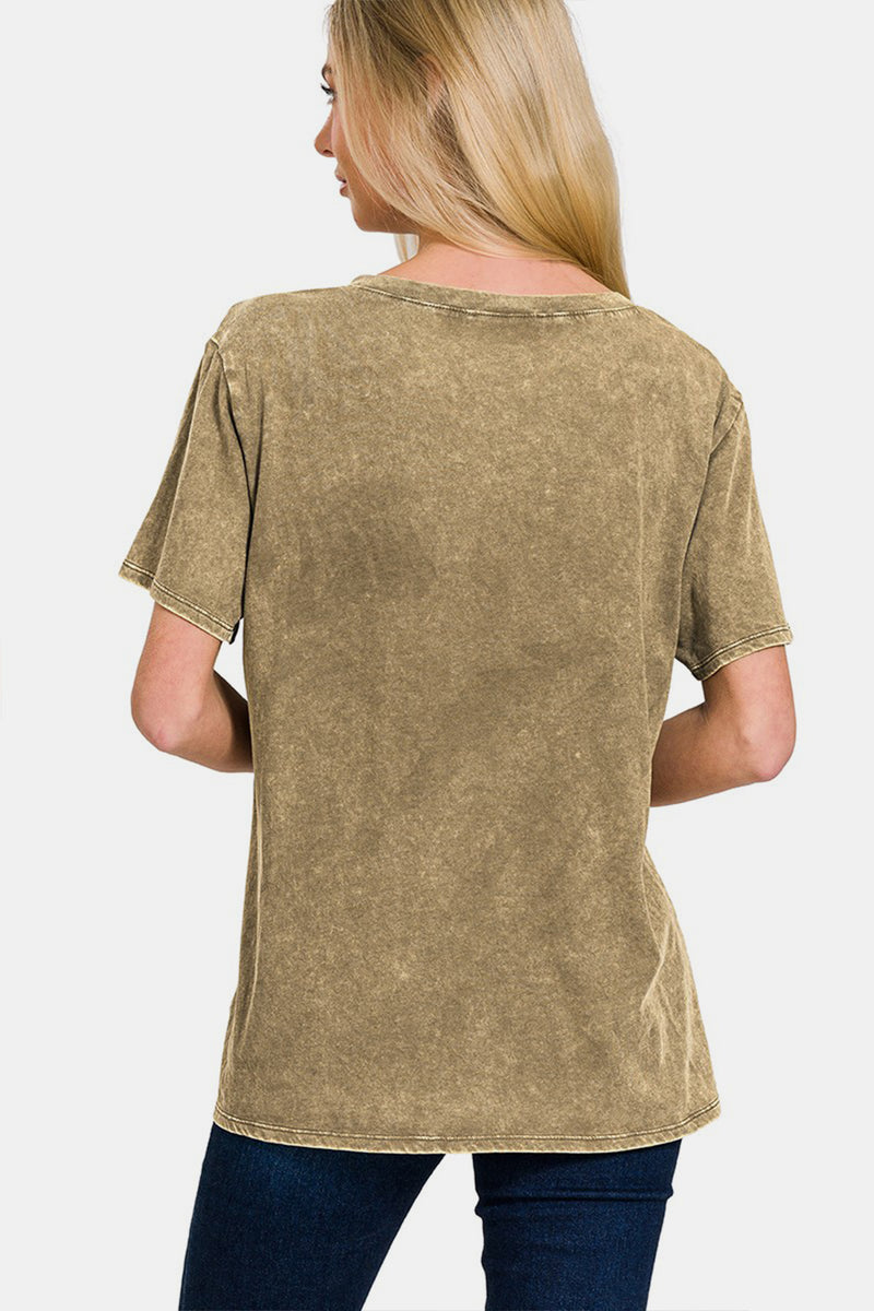 Washed Short Sleeve V-Neck T-Shirt