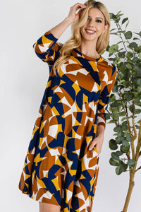 Full Size Geometric Round Neck Dress with Pockets