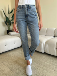 Full Size High Waist Cuff Hem Skinny Jeans