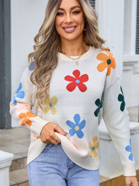 Angel Wings Flower Round Neck Long Sleeve Sweater