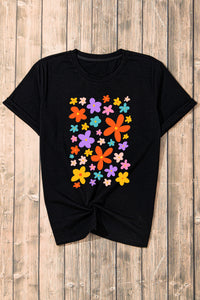 Flower Graphic Round Neck Short Sleeve T-Shirt