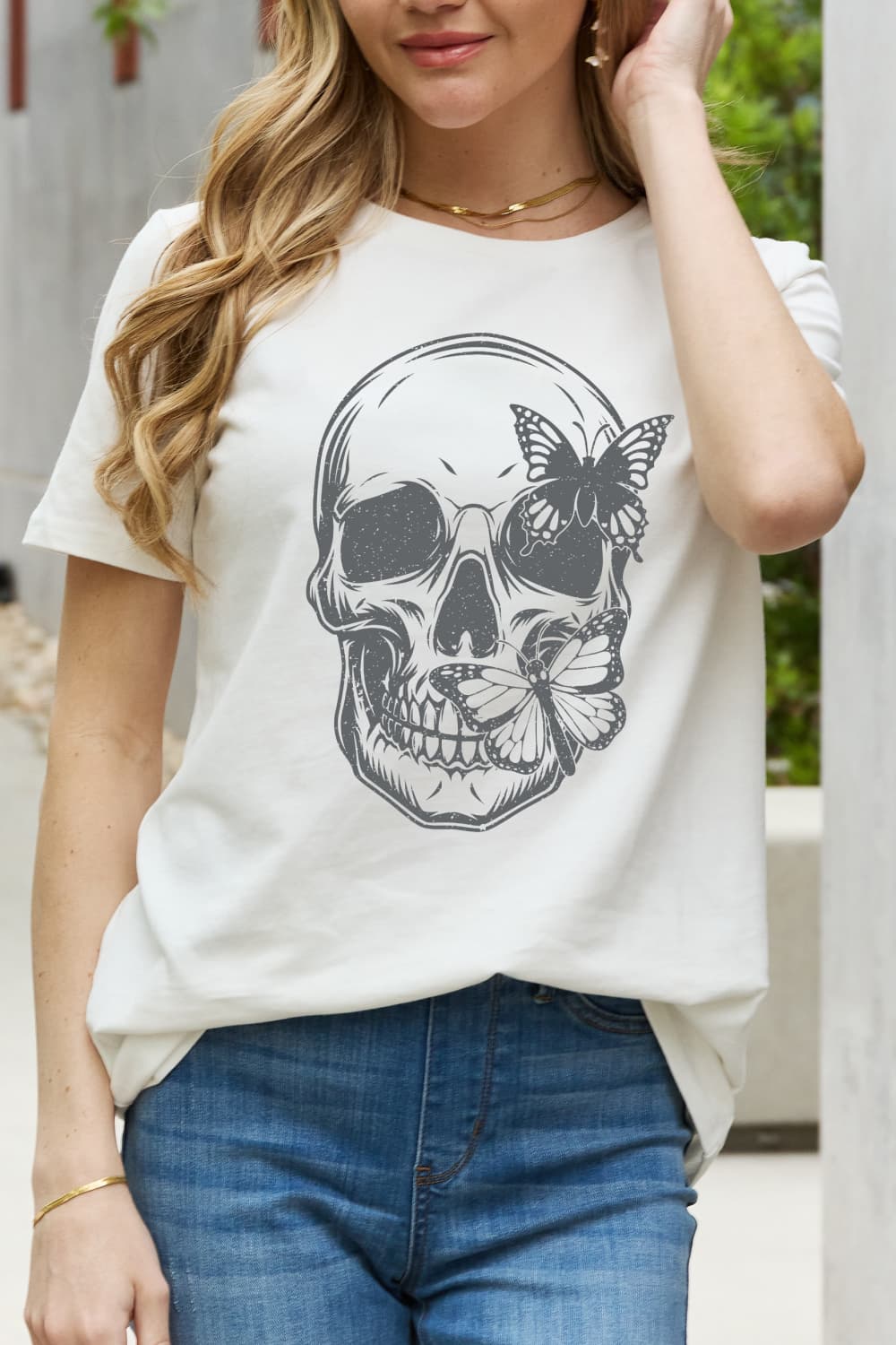 Skull Butterfly Graphic Cotton T-Shirt