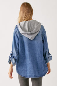 Zip Up Hooded Denim Shirt