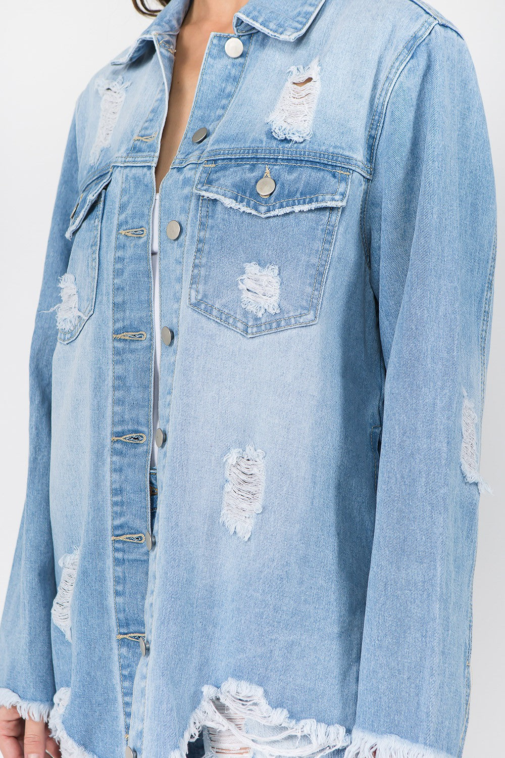 Distressed Frayed Hem Denim Jacket