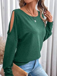 Cutout Round Neck Long Sleeve T-Shirt