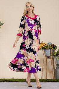 Celeste Full Size Floral Ruffled Midi Dress