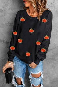 Pumpkin Round Neck Long Sleeve Sweatshirt