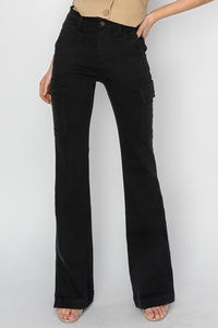 Full Size High Rise Side Slit Cargo Bootcut Jeans