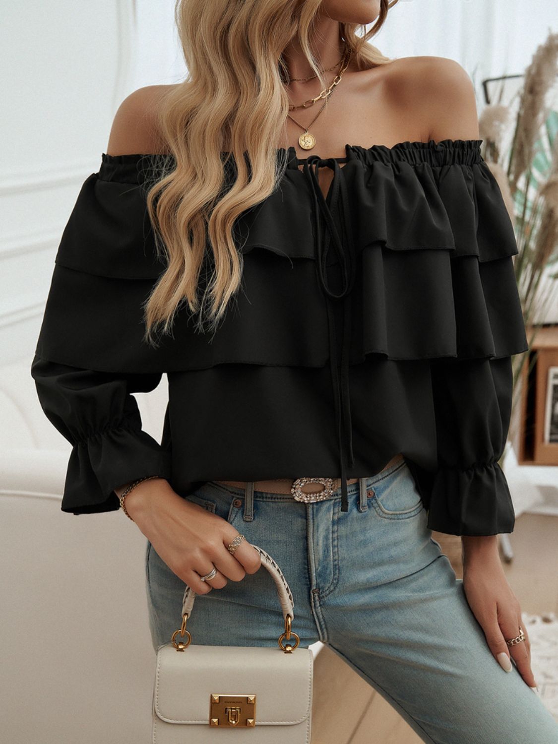 Devine Off-Shoulder Flounce Sleeve Blouse