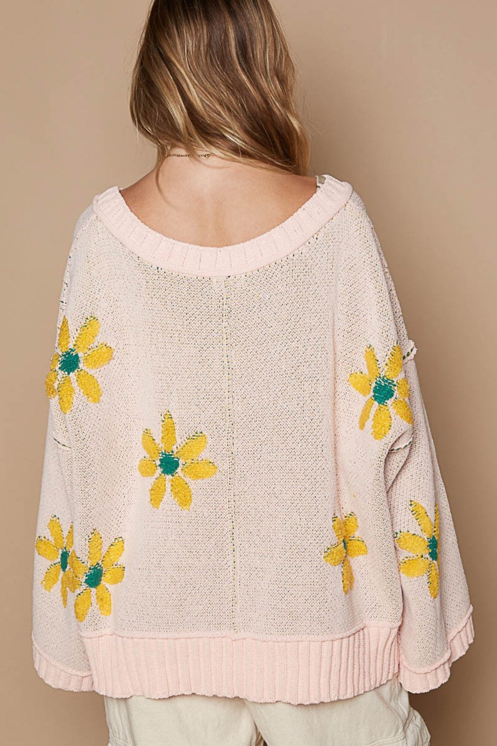 V-Neck Floral Pattern Chenille Sweater