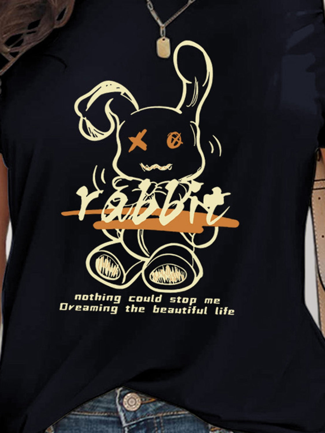 Rabbit Graphic Round Neck Short Sleeve T-Shirt