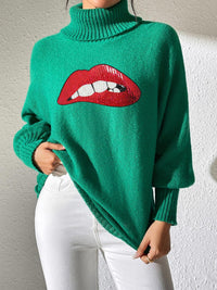 Lip Turtleneck Long Sleeve Sweater