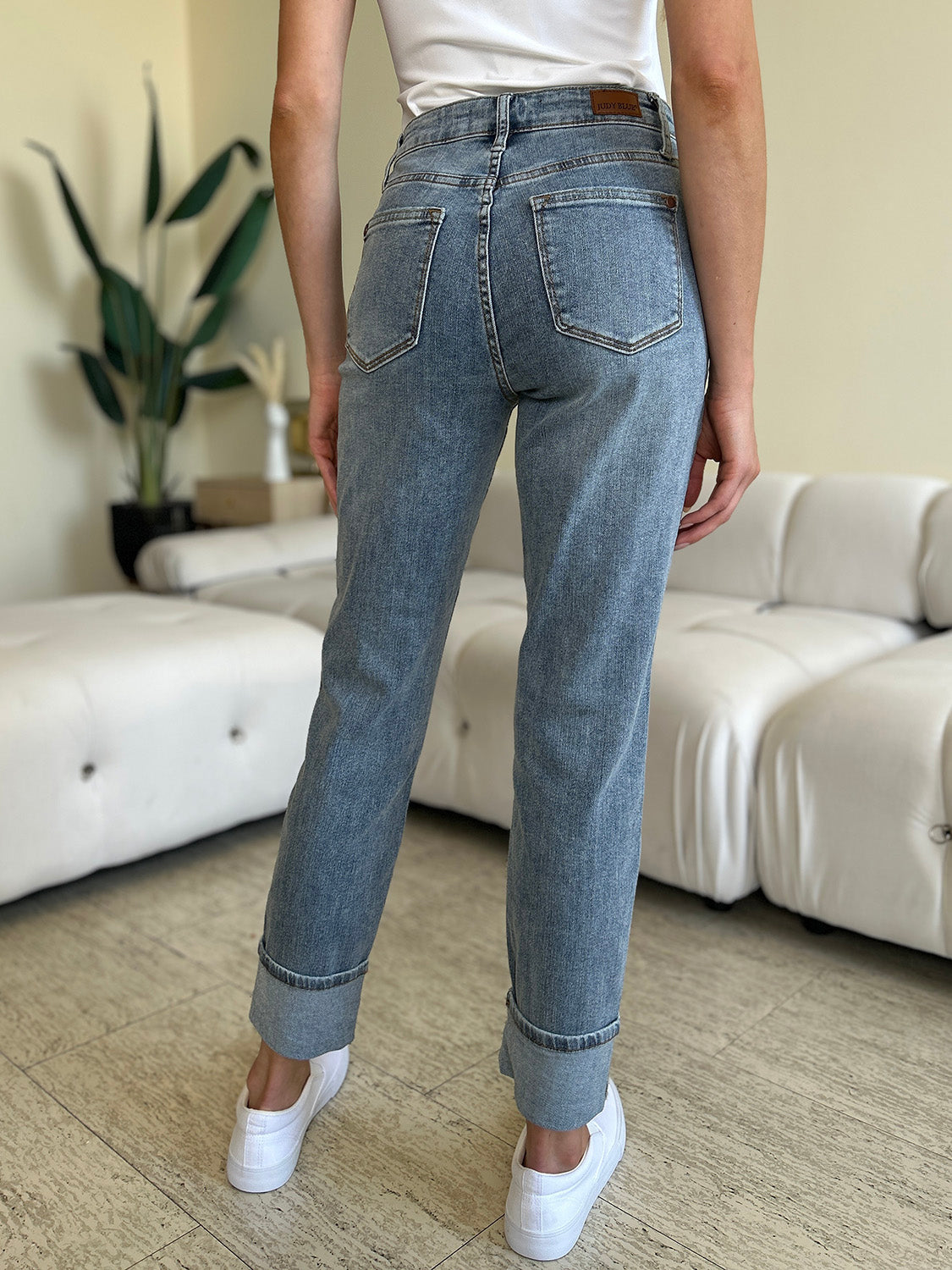 Full Size High Waist Cuff Hem Skinny Jeans
