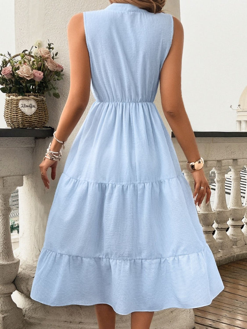 Devine Tiered Notched Sleeveless Midi Dress