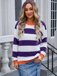 Angel Wings Contrast Striped Round Neck Sweater