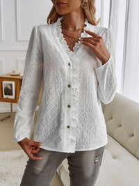 Devine Frill V-Neck Long Sleeve Shirt