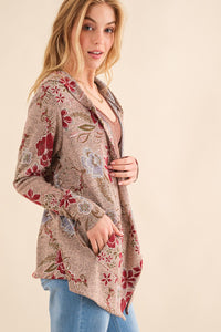 And The Why Floral Thermal Hooded Open Front Cardigan