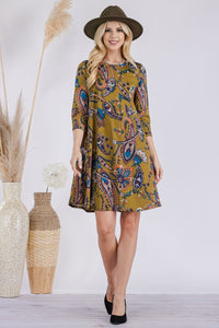 Full Size Paisley Print Round Neck Dress with Pockets