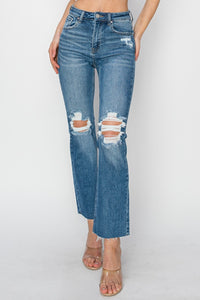 High Rise Distressed Ankle Jeans