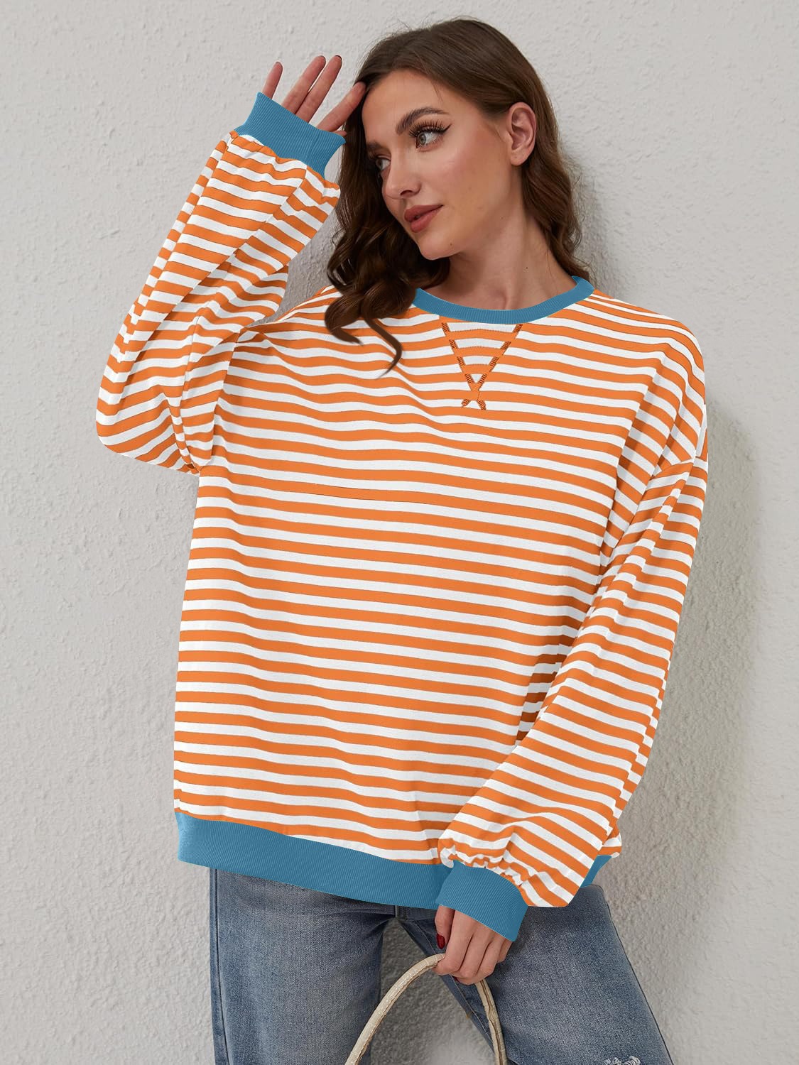 Contrast Striped Long Sleeve Sweatshirt