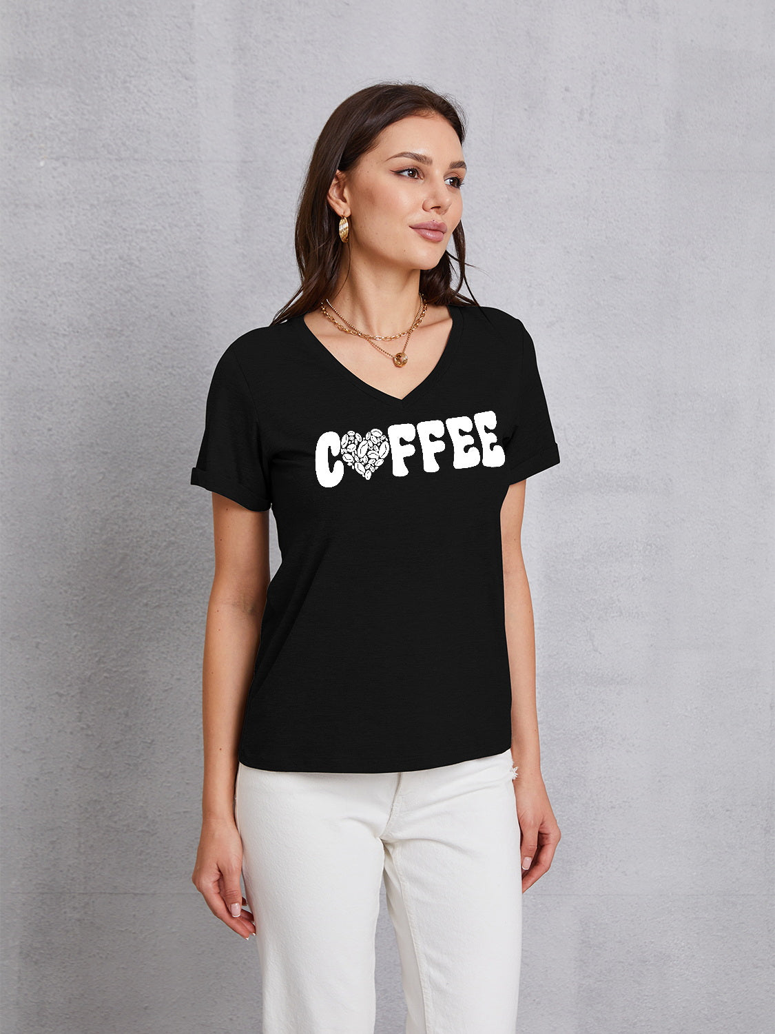 COFFEE V-Neck Short Sleeve T-Shirt